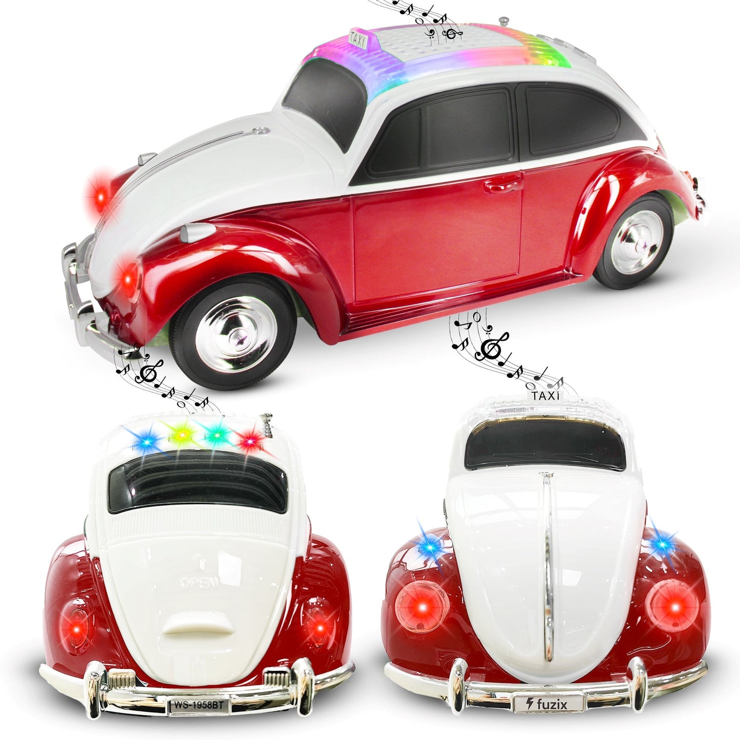 Fuzix WS-1958 Vintage Car Bluetooth Speaker with LED Headlights & Taillights | Retro Wireless Stereo, FM Radio, AUX/USB/TF, Built-in Mic, Rechargeable – Novelty Gift for Car Enthusiasts & Music Lovers