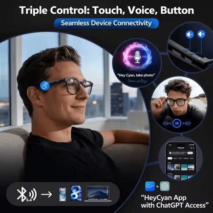 Smart Glasses 8MP Camera Eyewear with Translation, Object Recognition, Touch Control and Bluetooth Audio
