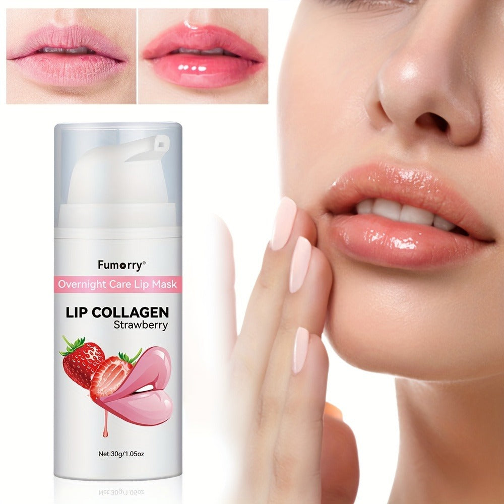 30g / 1.05oz Fumerry Lip Collagen Strawberry-Labeled Pump Bottle with Pink Applicator and 9.7cm Height