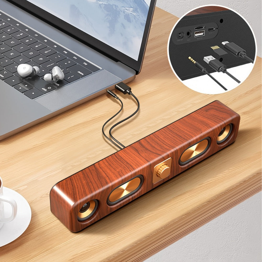Classic Vintage 10W Bluetooth Desktop Soundbar with Dual 2-Inch Speakers, USB & 3.5mm AUX & TF Card Input, Wireless Computer Speaker for PC Monitor Laptop Home Office