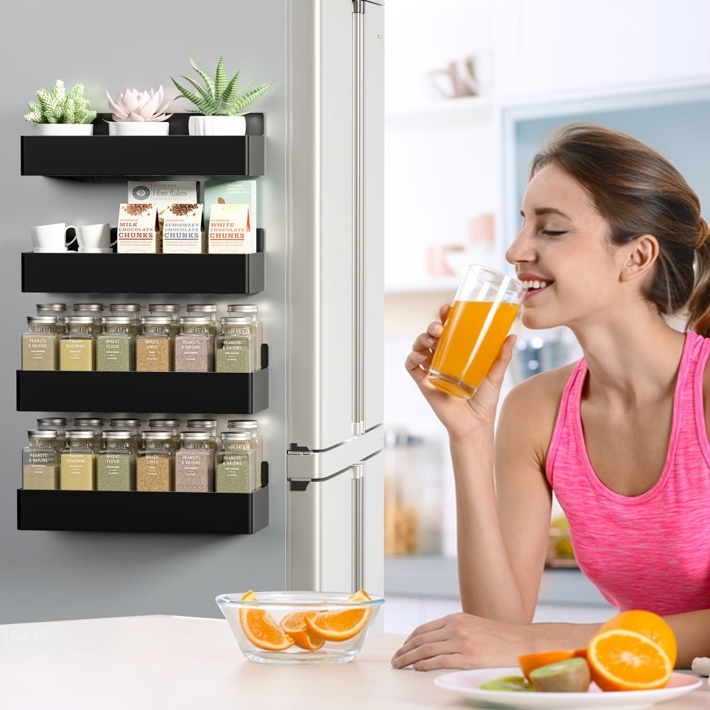 Magnetic Spice Rack Wall Mounted No Drill 6-Piece Set Magnetic Storage Shelf for Home Cooking, Dining and Outdoor Meals