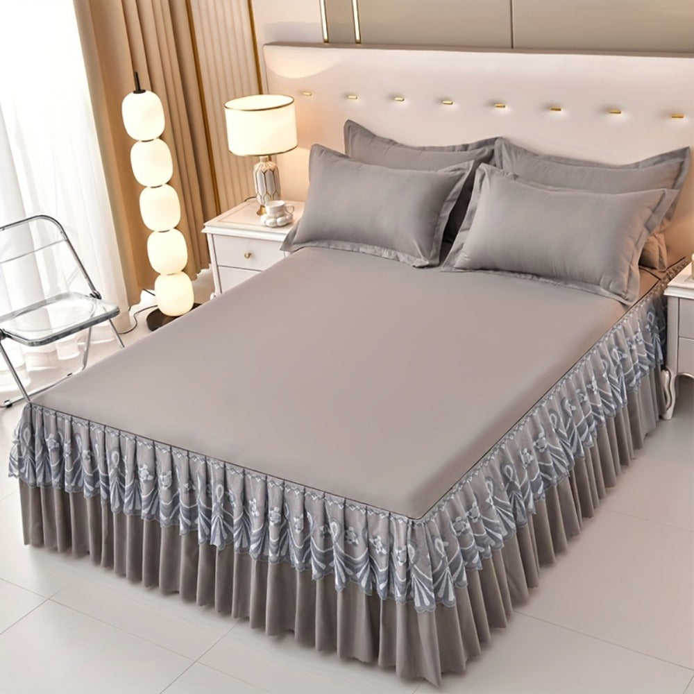 Macrame Lace Bed Skirt Set 3pcs – Double Layer Non-Slip Bed Skirt with 2 Pillowcases All Seasons Twin Full Queen King