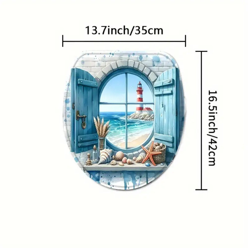 Lighthouse Ocean View Shower Curtain with Single-Curtain or Four-Piece Bathroom Set Checkout Options