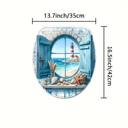 Lighthouse Ocean View Shower Curtain with Single-Curtain or Four-Piece Bathroom Set Checkout Options