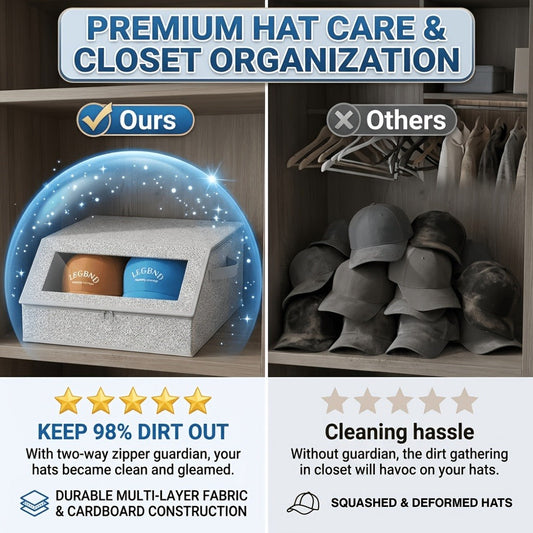 Baseball Cap Organizer for Closet – Large Hat Storage Box Holds 24 Ball Caps | Clear Window, Dustproof, Cardboard Inserts | Hat Rack Holder for Men & Women Bedroom Closet & Car