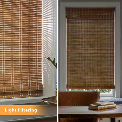 Woven Bamboo Roman Window Shade in Six Exact Color Names, 60-Inch Height and Widths from 23 to 48 Inches