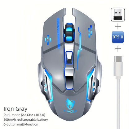 Wireless Gaming Mouse RGB Rechargeable T-WOLF 2.4GHz Ergonomic Large Mouse for PC Laptop Tablet Mac Chromebook Adjustable DPI Quiet Click Work Gaming Study Back to School Gift