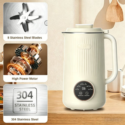 8-in-1 Nut Milk Maker 35oz 8-Blade - Almond Oat Soy Coconut Plant-Based Milk Machine with Delay Start Keep Warm Self-Cleaning Boil Water Function - Non-Dairy Beverage Blender Soy Milk Maker Beige