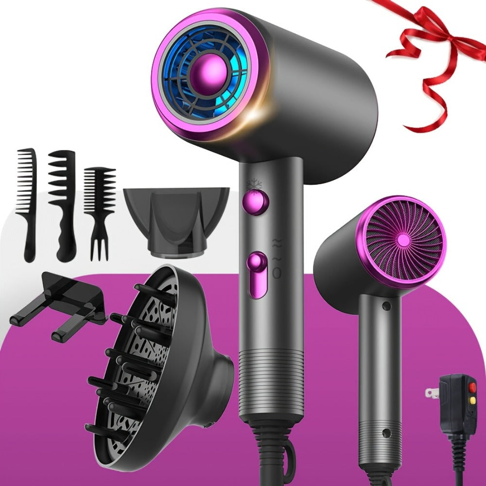 Ionic Hair Dryer 1600W with Diffuser Concentrator Nozzle 2 Speed 3 Heat Settings Cool Shot ALCI Safety Plug Brushed Motor Anti-Frizz Portable Blow Dryer for Straight Curly Wavy Hair Home Travel Salon
