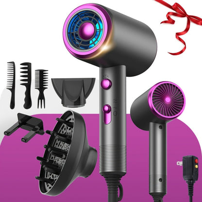 Ionic Hair Dryer 1600W with Diffuser Concentrator Nozzle 2 Speed 3 Heat Settings Cool Shot ALCI Safety Plug Brushed Motor Anti-Frizz Portable Blow Dryer for Straight Curly Wavy Hair Home Travel Salon