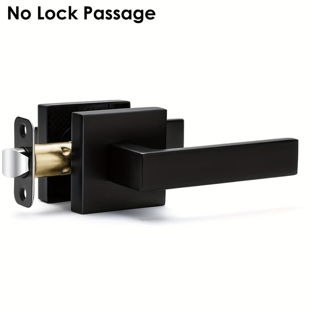 Matte Black Square Door Handle Set – Interior Passage Door Knob for Hall & Closet, Heavy-Duty Left & Right Hand Compatible, Modern Hardware