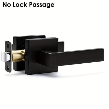 Matte Black Square Door Handle Set – Interior Passage Door Knob for Hall & Closet, Heavy-Duty Left & Right Hand Compatible, Modern Hardware