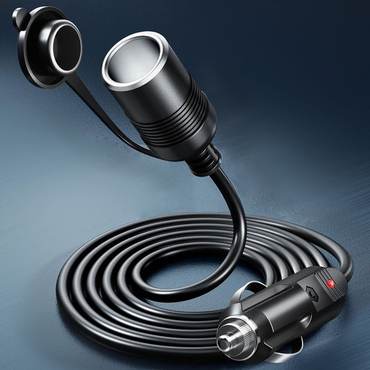 12V Car Cigarette Lighter Extension Cord 9.8FT - 16AWG Heavy Duty Male to Female Socket with LED Indicator for RV, Campervan & 12V Device Use