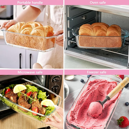 Glass Loaf Pan Set with Lids, 4pcs Stackable 1.9 QT Bread Baking Dish with Airtight Lid, Oven Microwave Dishwasher Safe Glass Food Storage Container for Bread, Cake, Meal Prep