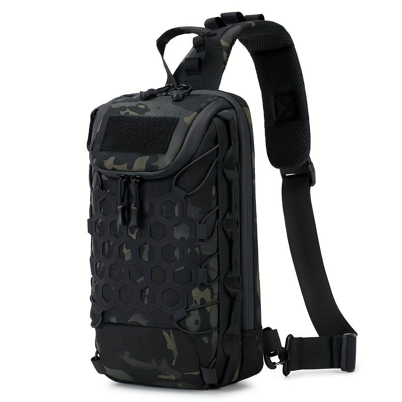 Structured Tactical Shoulder Crossbody Bag with Honeycomb Front Panel in Black or Camouflage Pattern