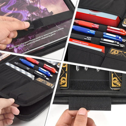 Black Dice Rolling Tray and Storage Case with Dedicated Polyhedral Slots, Carry Handle and Zipper Closure