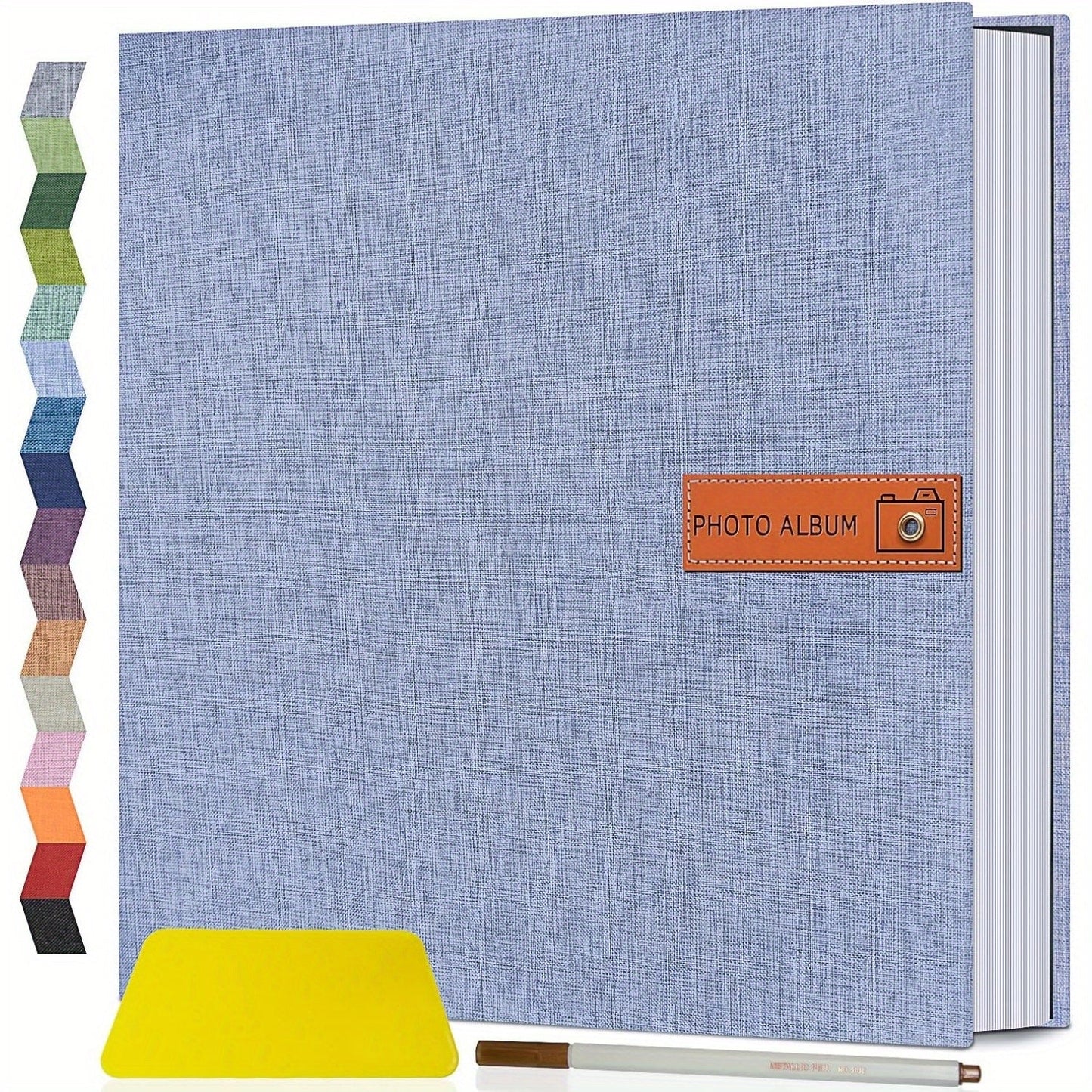 Self-Adhesive Linen Photo Album with 40- or 60-Page Options, Two Cover Sizes, Metal Pen and 12 Colors