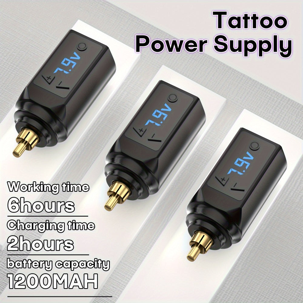 PS083 1200mAh RCA Tattoo Power Supply with LED Voltage Display, 3–12V Control and USB Charging