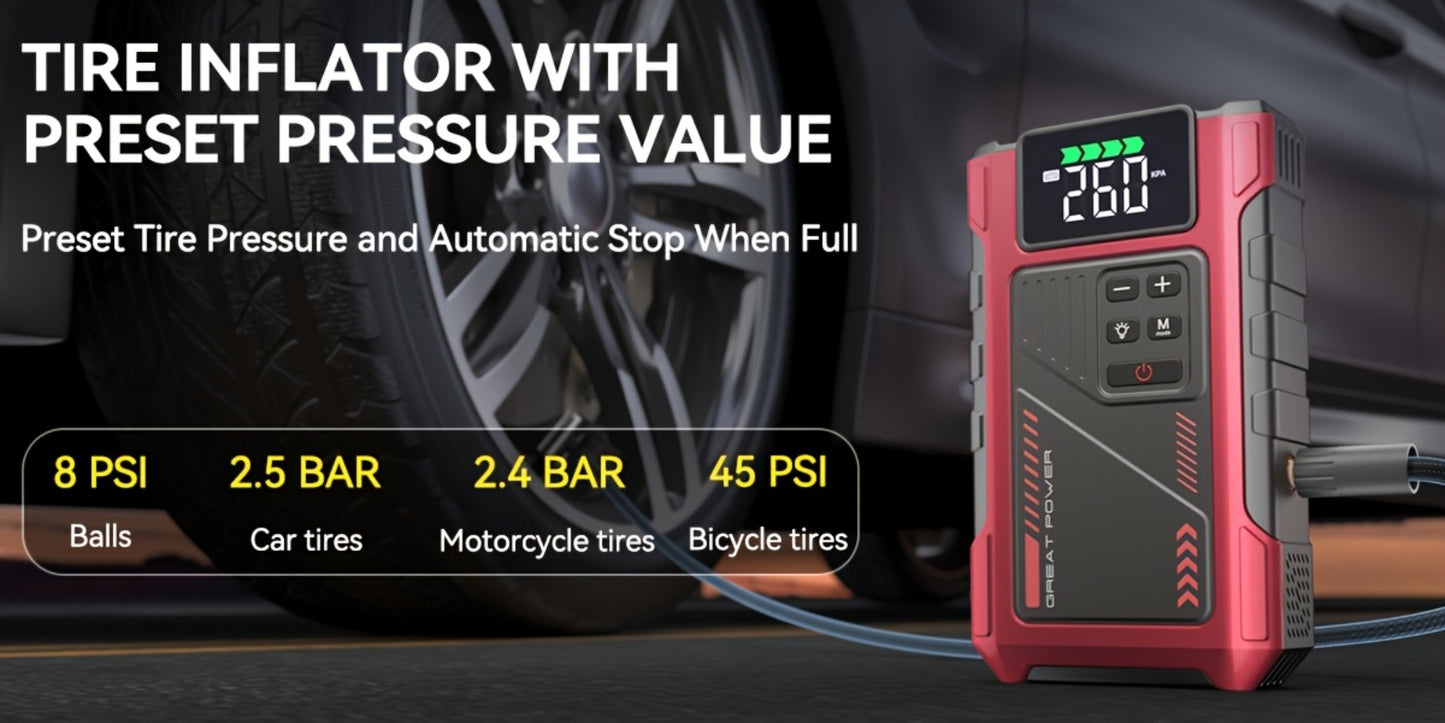 8000A Jump Starter with Air Compressor - 12V Portable Jump Box for Gas & Diesel Cars, USB Ports & LED Flashlight | Up to 8.0L Gas & 6.5L Diesel