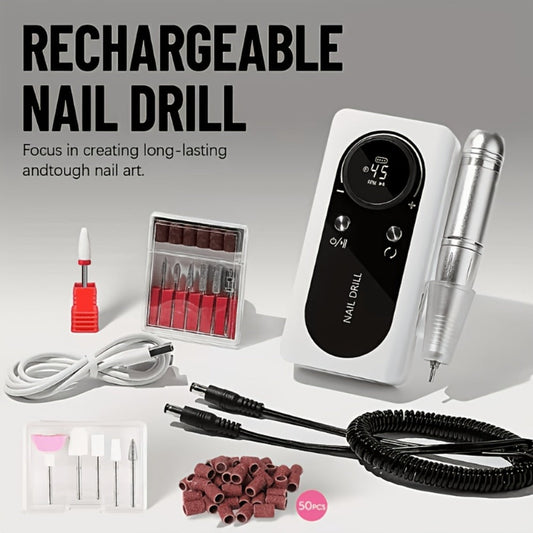 Electric Nail Drill 45000 RPM Cordless Kit with LCD Display and V2 Pink, White or Purple Options