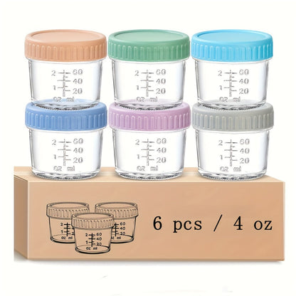4 oz Mini Glass Storage Jar Set with Colorful Ribbed Screw Lids in Six- or Ten-Jar Pack Options