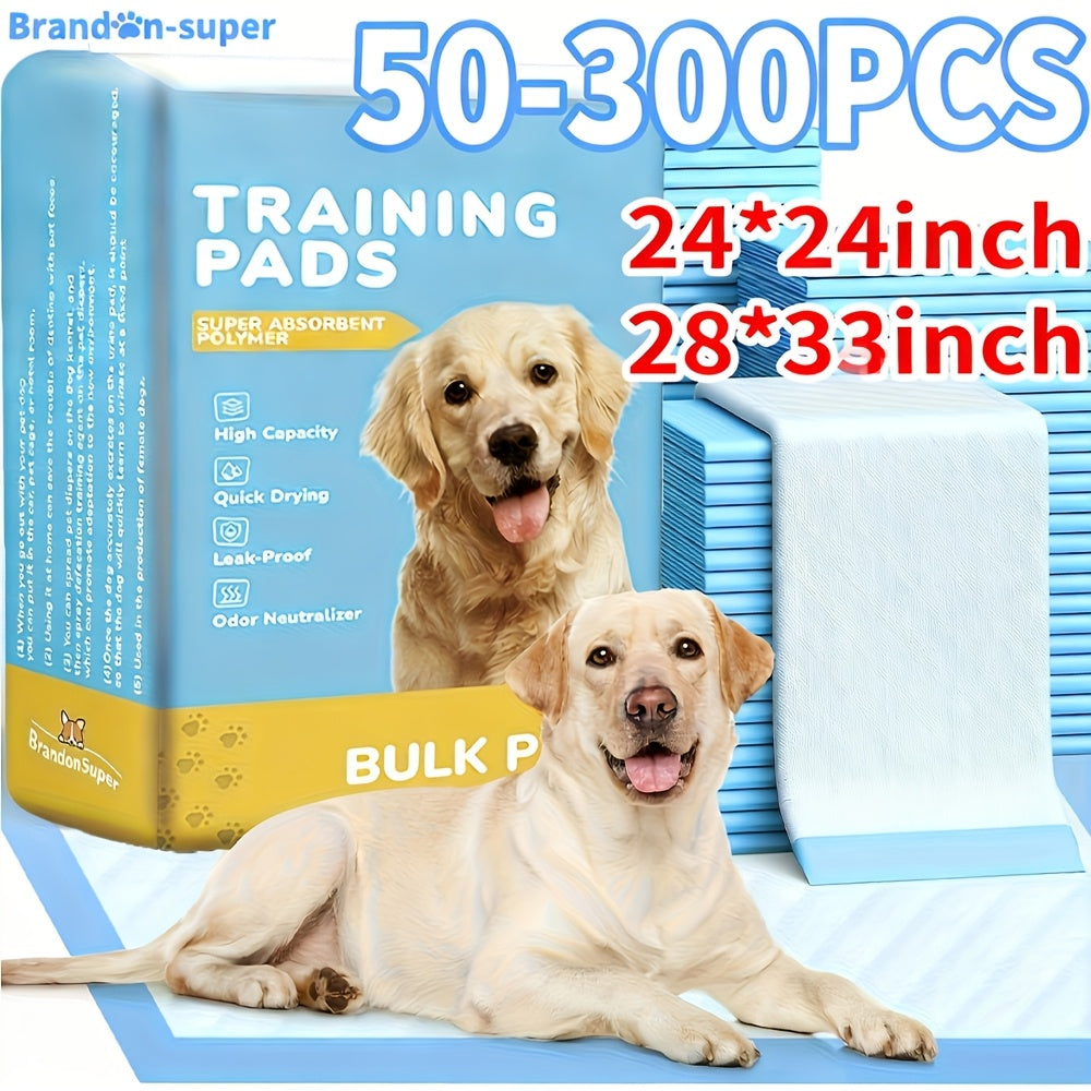 Six-Layer Disposable Pet Pads with 50, 101 or 200-Piece Pack Options and Blue-White Design
