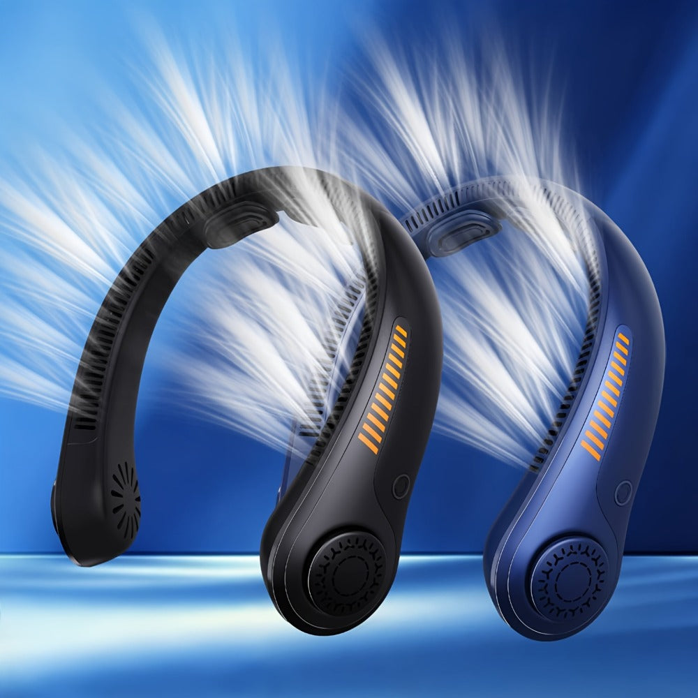 Loop-Style Neck Fan in Ten Single or Paired Color Checkouts with Five-Speed Control and USB Charging