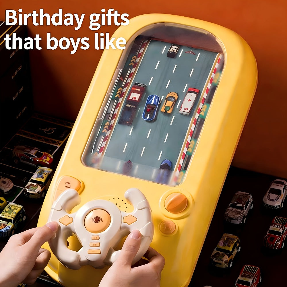 Electronic Racing Steering Wheel Game Toy with 200 Pictured Levels, Two Speeds and Yellow or Green Options