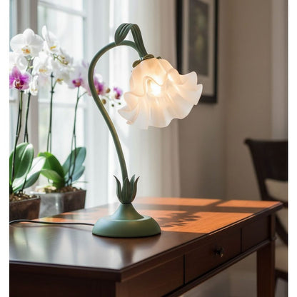 Bellflower Table Lamp – Artisan Crafted Botanical Floral Dimmable Night Light, Heirloom Quality Premium Finish Desk Lamp for Bedroom Living Room Home Decor, Unique Floral Gift (Green)