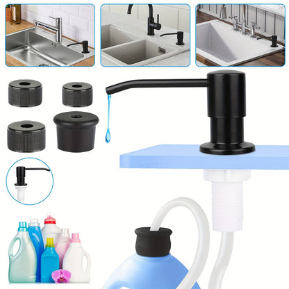 Built-In Black Sink Soap Dispenser with 47-Inch Extension Tube, Four Bottle Caps and Deck-Mount Pump