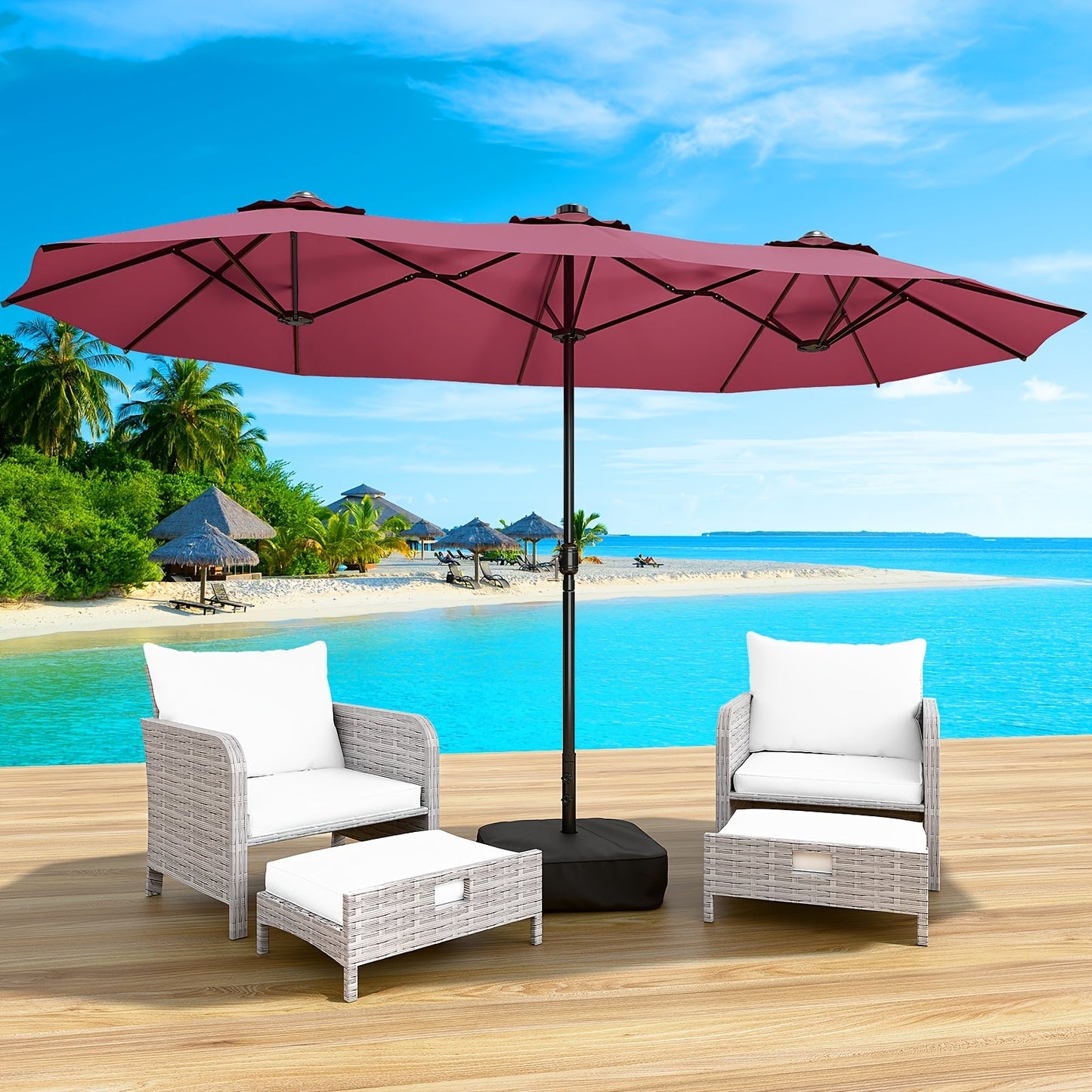 Patio Umbrella 15FT Double-Sided Large Outdoor Umbrella with Base – UPF 50+ UV Protection, Wind Resistant, Crank Open for Garden Pool Backyard