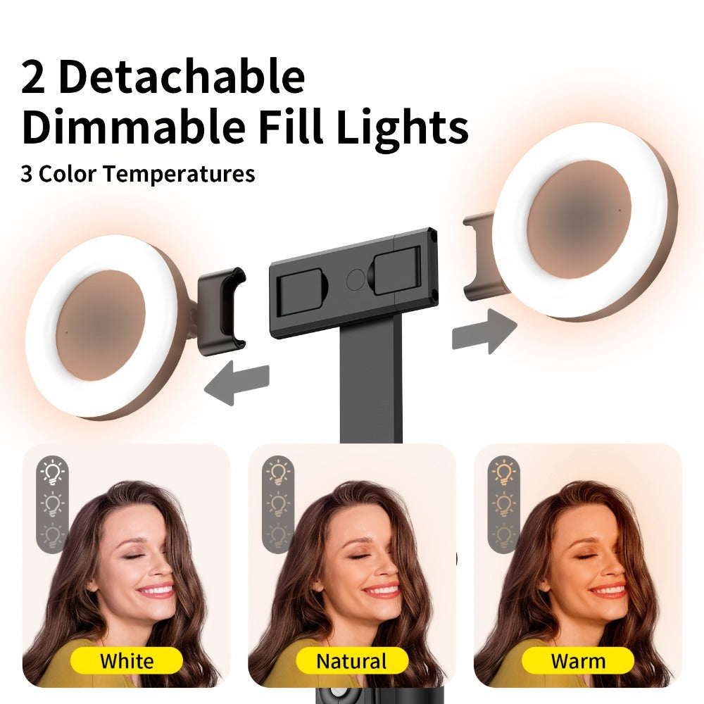 67-Inch Black Selfie Stick Tripod with Two Detachable Lights, Wide Base, Phone Clamp and Remote