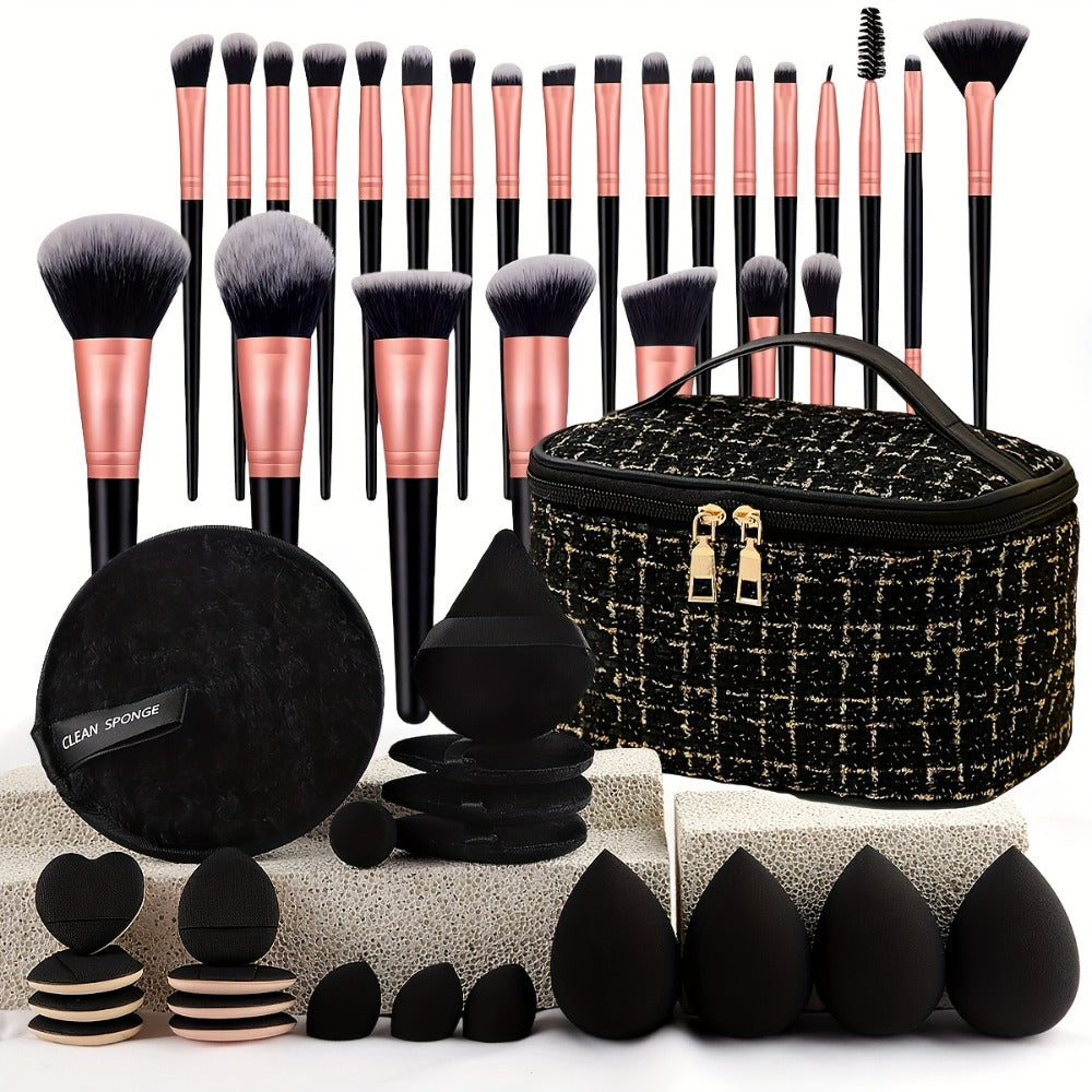 Makeup Brush Set, 41- or 47-Piece Synthetic Bristle Collection with Face Brushes, Eye Brushes, Sponges and Storage Bag