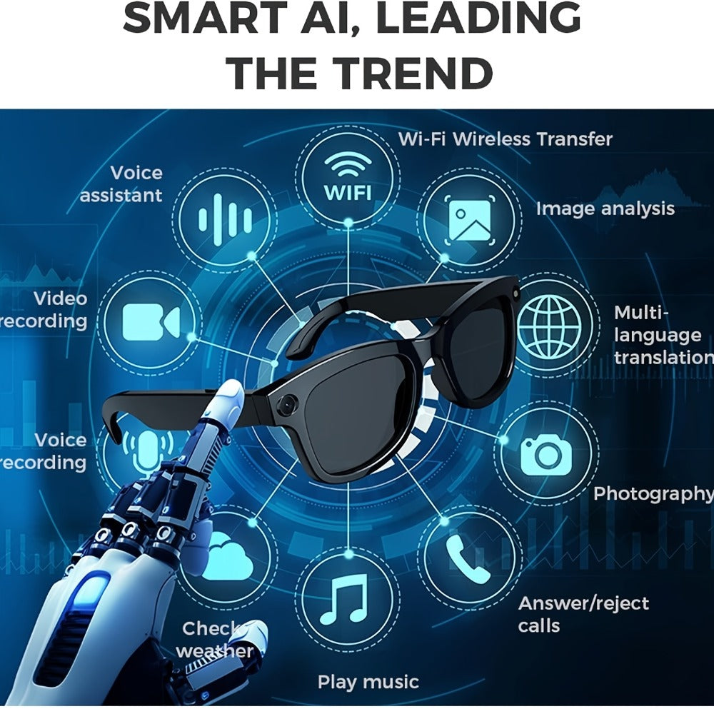 AI Smart Glasses with 4K Camera & Real-Time Translation – Object Recognition Open-Ear Dual Speaker | Touch Control | Ultra-Light Frame | 8hrs Battery USB-C | Hands-Free Travel Work Outdoor | Tech Gift