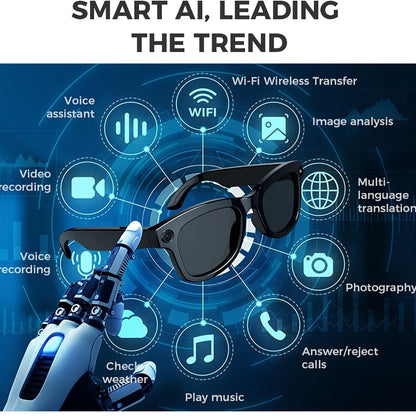 AI Smart Glasses with 4K Camera & Real-Time Translation – Object Recognition Open-Ear Dual Speaker | Touch Control | Ultra-Light Frame | 8hrs Battery USB-C | Hands-Free Travel Work Outdoor | Tech Gift