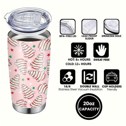 Insulated Tumbler 20oz Christmas Tree Cookie Graphic in Pink Stainless Steel with Lid and Straw