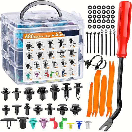Automotive Fastener Clips Kit 680pcs + Removal Tools - Universal Car Door Panel Bumper Fender Rivet Push Clips Expansion Screws Replacement Set