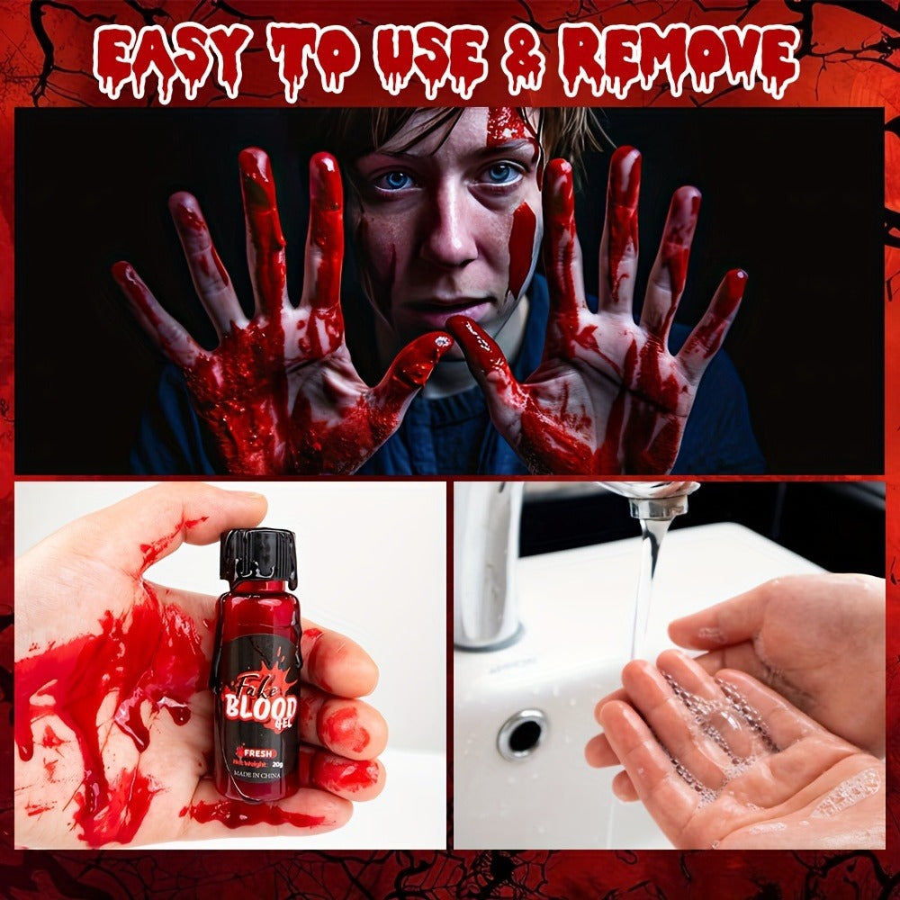 Three-Piece Fake Blood Makeup Kit with Brush and Fresh, Dark and Aged Special-Effects Paste