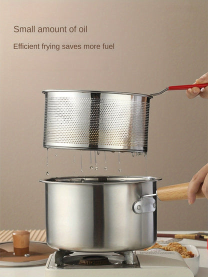 Stainless Steel Deep Fryer Pot Set with Frying Basket & Glass Lid, Non-Stick Multi-Function Cookware for Deep Frying, Noodles, Steaming & Ricotta, Induction & Gas Compatible
