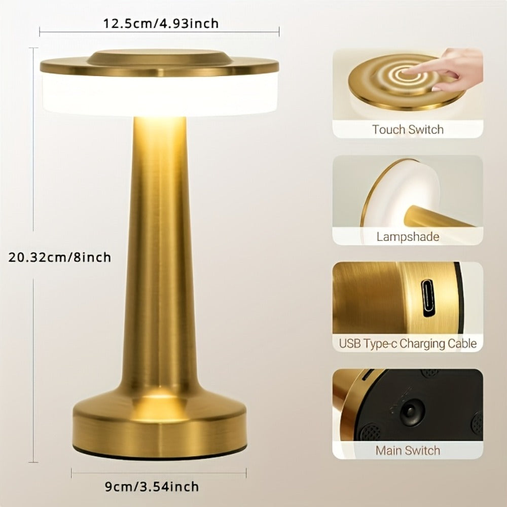 Rechargeable Touch Table Lamp – 3 Color Dimmable Portable Bedside Nightstand Lamp with Battery, Small Wireless Desk Light for Bedroom, Living Room & Travel