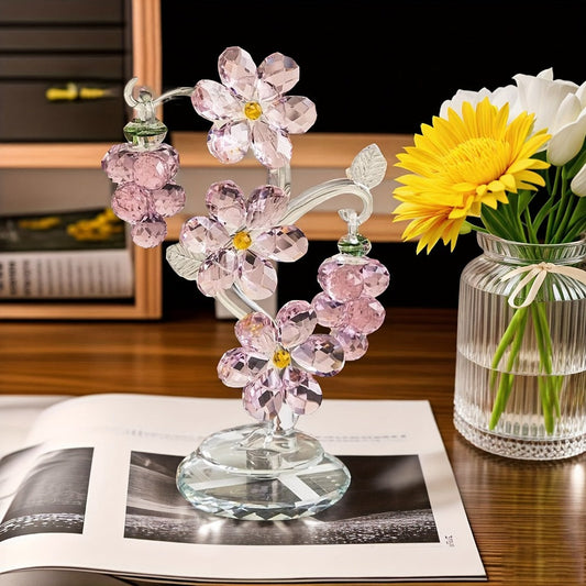 Pink Crystal Tree Statue Ornament - Romantic Crystal Flower Sculpture with Rotatable Base | Elegant Home Decor Gift for Valentine's Day, Wedding, Christmas & Mother's Day | Luxury Crystal Tree Decor