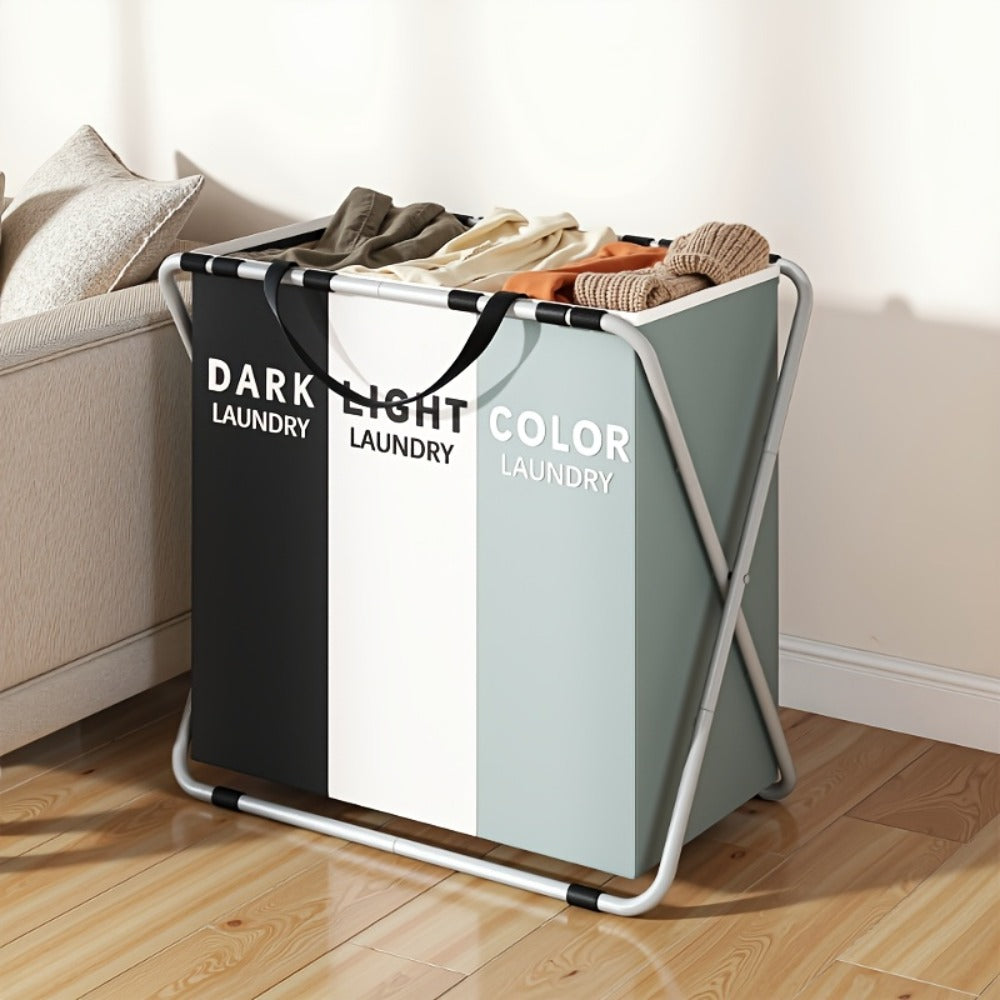 Fabric Laundry Sorter Hamper with Carry Handles in Two- or Three-Section Designs and 57 or 70cm Height Options
