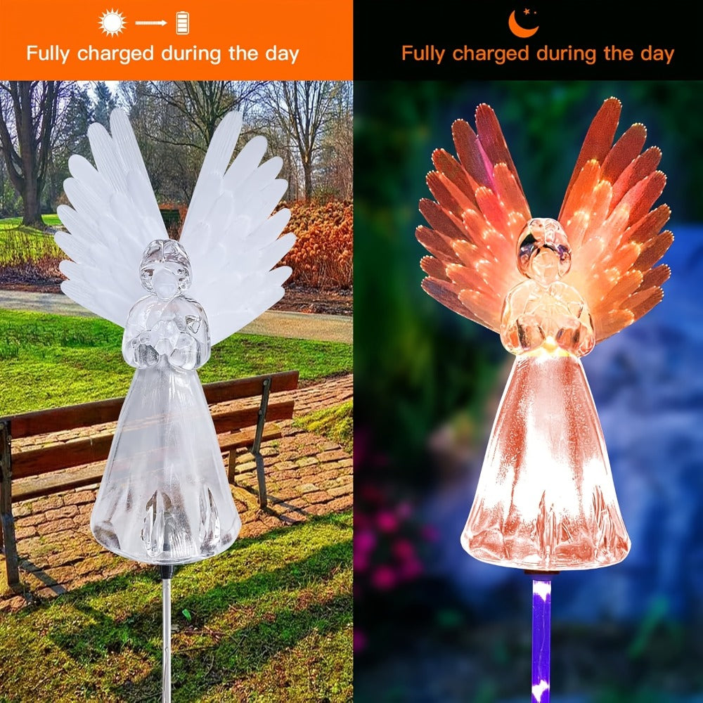 Solar Garden Lights Color-Changing Angel Stakes with 7-Color LEDs in 2- or 4-Pack Sets for Memorial Decor