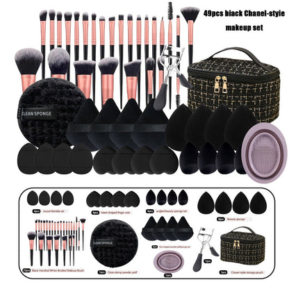 Makeup Brush Set, 36- or 49-Piece Nylon Bristle Collection with Blending Sponges and Expandable Storage Box