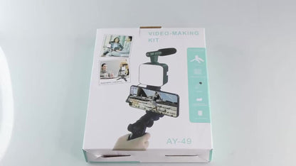 All-in-One Content Creator Kit with LED Ring Light Microphone Folding Tripod & Bluetooth Remote