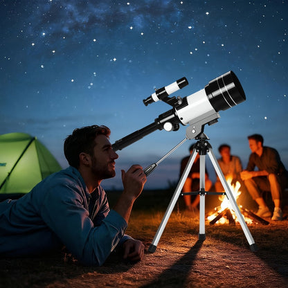 Portable 70 mm Aperture Telescope with Blue or White TS-70300 Models, Tripod, Phone Holder and Eyepieces