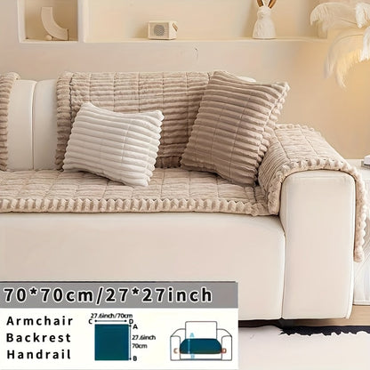 Wavy-Edge Plush Sofa Cushion Cover in Four Colors with Single-, Two-, Three- or Four-Seat Sizes