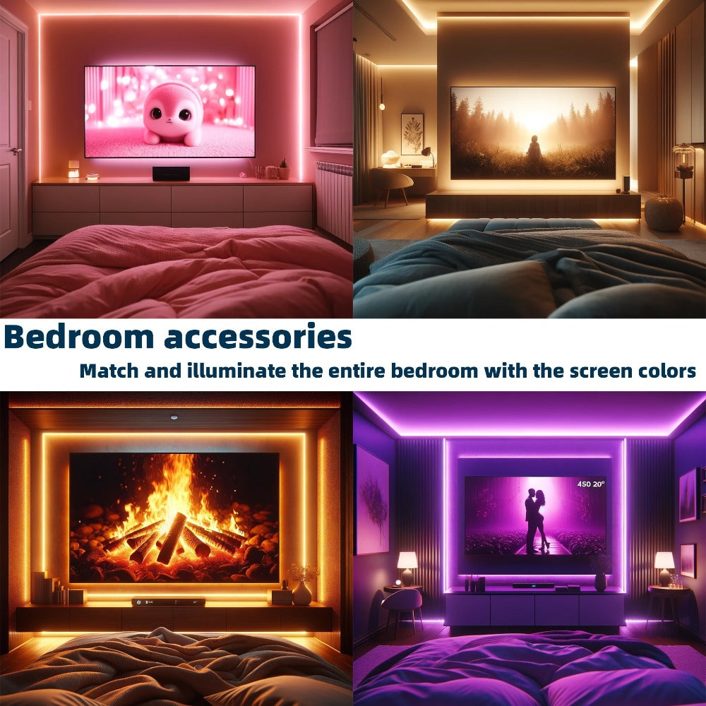 TV LED Backlight Screen Sync - App Controlled, Follows Audio Rhythm, Supports 4K30, 16.4ft for 32-80 Inch Indoor TV