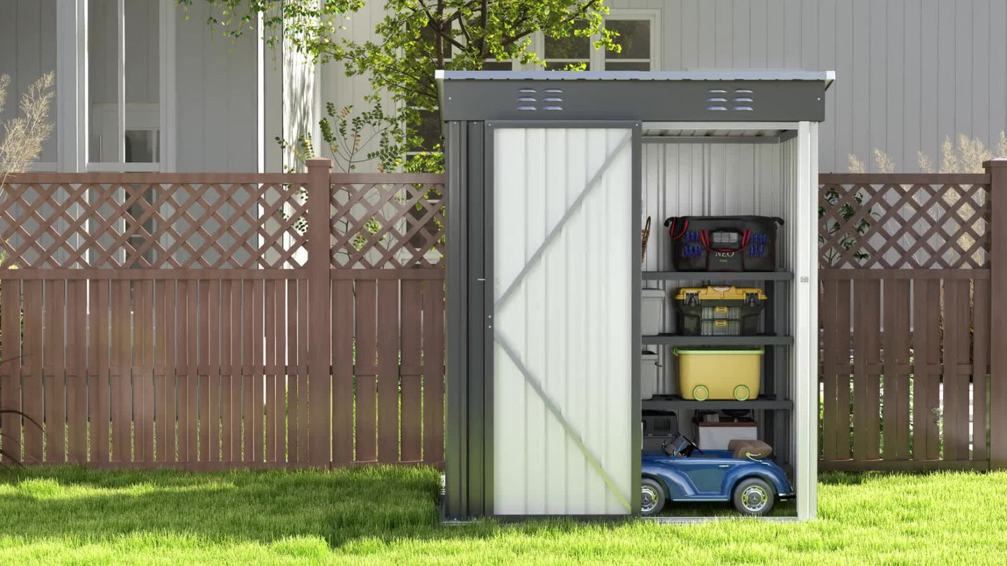 Grey 5 x 3 Ft Metal Outdoor Storage Shed with Single Door, Vent Panels and Sloped Roof Design