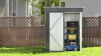 Grey 5 x 3 Ft Metal Outdoor Storage Shed with Single Door, Vent Panels and Sloped Roof Design